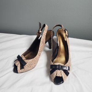 Arturo Chiang Heels Womens 7.5M Ivana Pony Hair Leather Peep Toe Slingback Shoes